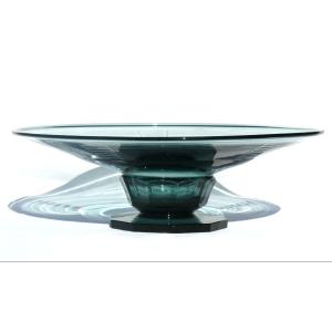 Grande Coupe Centre De Table Epoque 1920 , Style Art Deco , Daum Val Saint Lambert , Bleu 