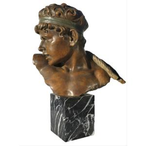 Bust Of Ephebe In Terracotta, Goldscheider Style Young Man Mythology 19th Century Carli Auguste