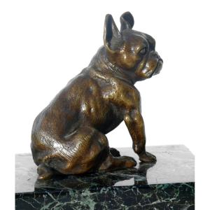 Sculpture En Bronze , Sujet Animalier , Bulldog Français Assis , 1900