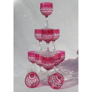 Serie De 12 Verres En Cristal De Saint Louis , Romer Style Napoleon III , Rouge Grenat , XIXe