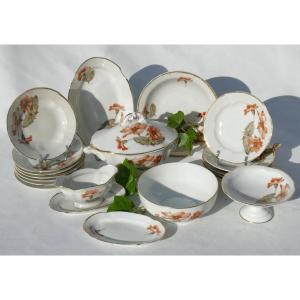 Miniature Table Service, Limoges Porcelain Dinnerware, 1900s Art Nouveau Style 