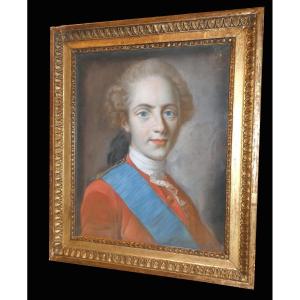 Portrait Au Pastel Du Roi De France Louis XVI , Duc De Berry , époque XVIIIe , Cadre Bois Doré