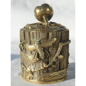 Makeup Box, Naturalist Bronze Box, Art Nouveau Period, Insects, 19th Century Tobacco Jar