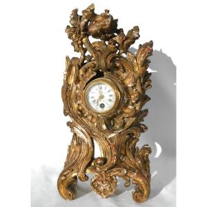 Gilded Wood Cartel, 18th Century, Louis XV, Rocaille, Gille l'Ainé Paris 1750, Clock