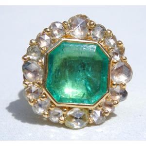 Important Emerald Ring Gold & Diamonds Baroque Style, Renaissance Italy, Jewel