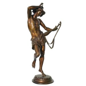 Albert-ernest Carrier-belleuse , Le Danseur Napolitain XIXe , Sculpture En Bronze , Mandoline