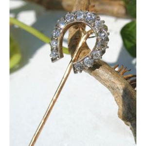 Gold & Diamond Tie Pin, 19th Century Jewelry, Horseshoe, Lucky Charm, Needle