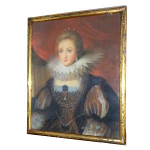 Portrait De La Reine De France Anne d'Autriche Rubens Pastel XIXe épouse Du Roi Louis XIII