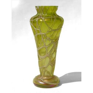 Vase Art Nouveau En Verre Irisé , Travail Wilhem Kralik Ou Johann Loetz Witwe Modern Style XIXe