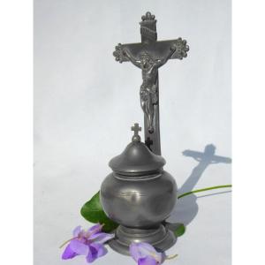 19th Century Table Holy Water Font, Pewter, Oratory Circa 1830