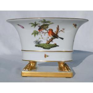 Jardiniere Centre De Table Porcelaine Allemande , Oiseaux & Papillons 1930 Style XIXe Herend