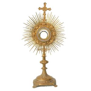 Ostensoir Epoque Napoleon III , Monstrance XIXe Strass Reliquaire , Objet Lithurgique Gothique