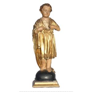 Sculpture Religieuse En Papier Maché , Enfant Jésus , époque Napoléon III , Yeux En Sulfure XIX