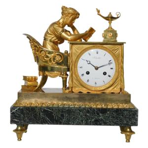 First Empire Period Clock, La Liseuse, Gilt Bronze Circa 1800, After Jean-andré Reiche