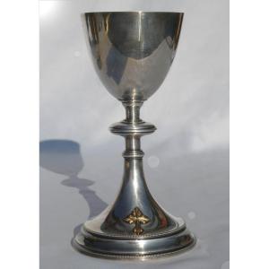 Solid Silver Chalice, 1900s Period, Liturgical Object, Fleur De Lys Mass, 19th Century Cross