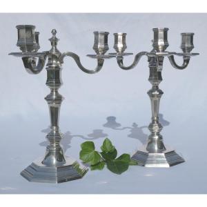 Pair Of Christofle Silver Plated Candelabras, Cluny Model, Regence Candlesticks