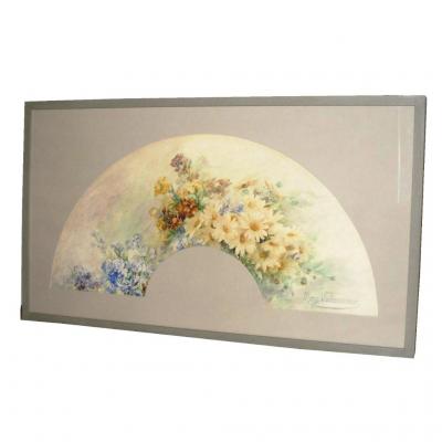 Fan Box Project, Watercolor Art Nouveau Era, Decor Flowers 1910