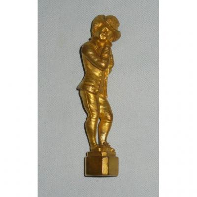 Sceau A Cacheter En Bronze Dore , Tampon à Cire Décor d'Enfant XIXe France