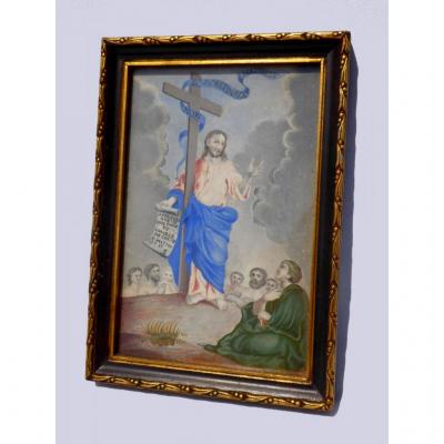 Peinture Religieuse , Gouache XVIIIe Siecle , Jésus Christ , Saint Mathieu