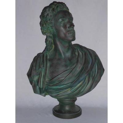 Buste d'Antoine Barnave d'Aprés Jean Houdon , Plâtre d'Atelier Patine Bronze , XIXe Platre 1790