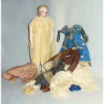 Paris Fashion Doll 1860 Head Porcelain Bru Mouth Closed Keychain Barrois Dresses