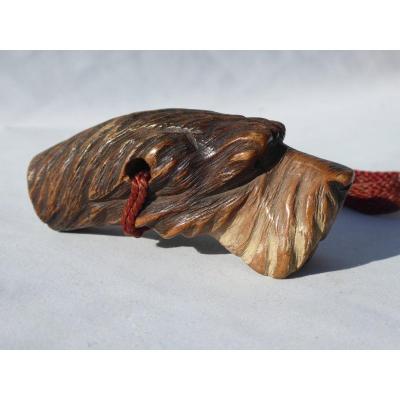 Umbrella Walking Cane Knob, Carved Wood Dog Head, Nineteenth Time, Napoleon III