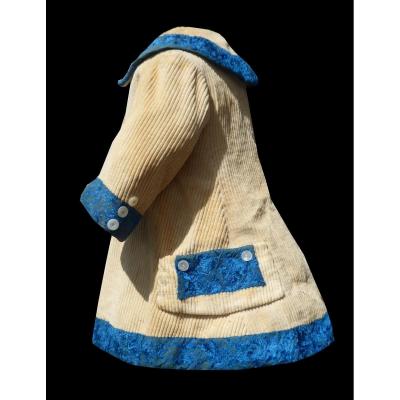 Robe à Tournure Manteau d'Enfant époque 1880 Velours Cotelé , Vêtement De Poupée , Costume XIXe