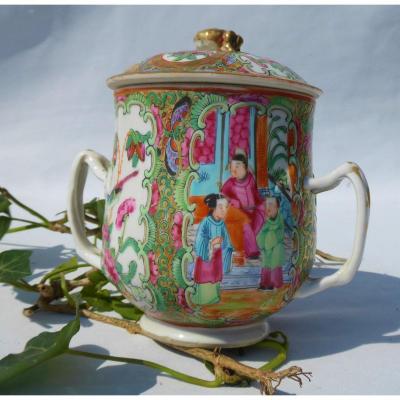 Covered Cup With Handles In Canton Porcelain Nineteenth, China, Sugar Bowl