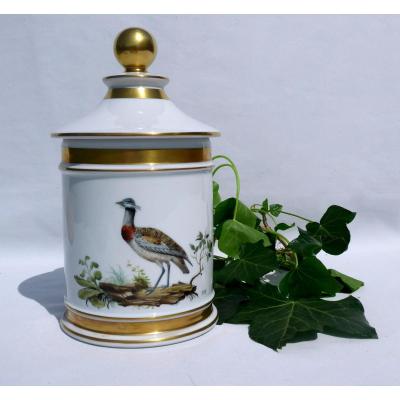 Apothecary Jar Covered Limoges Porcelain Bustard Decor Painted Bird Nineteenth Buffon Style