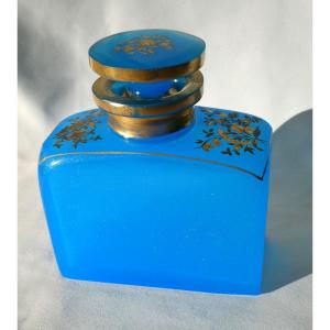 Large Box / Tea Cellar In Blue Opaline, Louis Philippe Perfume Bottle Nineteenth Century