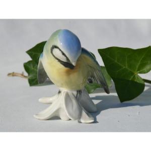 Oiseau Branché En Porcelaine Allemande Art Deco Karl Ens , Mesange Bleue 1930 Sujet 