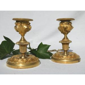 Pair Of Candlesticks In Gilt Bronze, Napoleon III Period, Nineteenth Table End Candlesticks