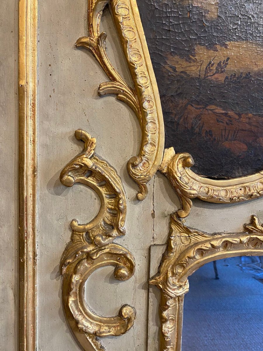 Louis XV Period Trumeau In Painted And Gilded Wood-photo-3