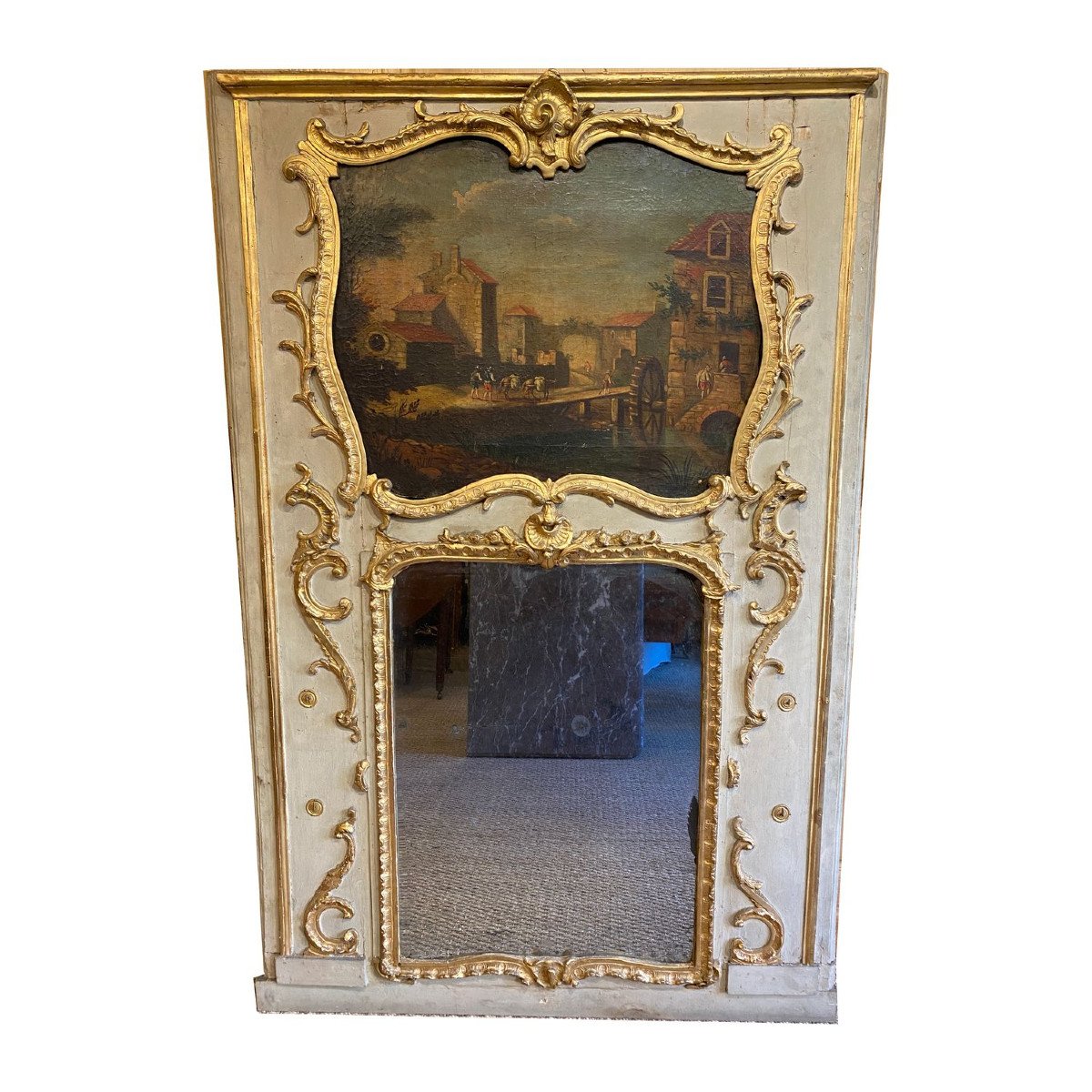 Louis XV Period Trumeau In Painted And Gilded Wood