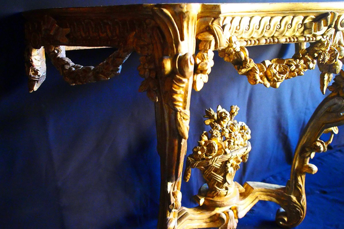 Console Parisienne en bois sculpt&eacute; et dor&eacute; d&rsquo;&eacute;poque XVIIIe-photo-4