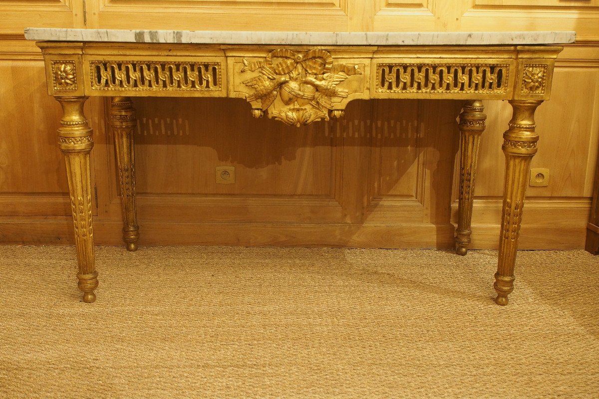 Importante console de château d’époque Louis XVI en bois sculpté et doré -photo-2