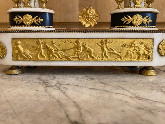 Large Louis XVI Clock In Two-tone Marble And Chiseled And Gilded Bronze -photo-4