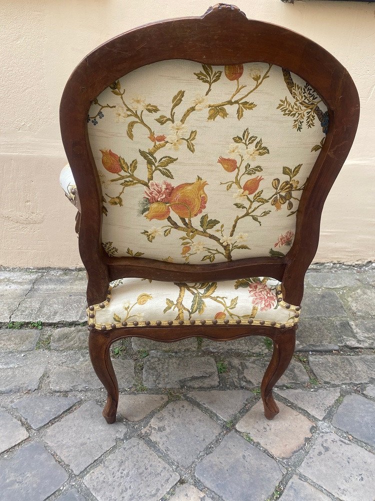 Lovely Suite Of Six Louis XV Period Flat-backed Armchairs In Natural Wood-photo-1