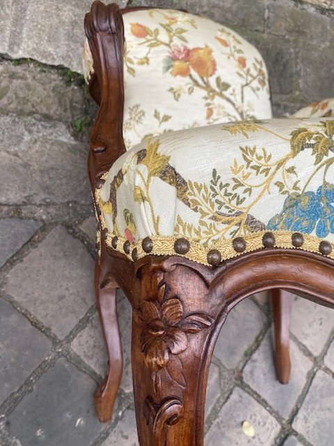 Lovely Suite Of Six Louis XV Period Flat-backed Armchairs In Natural Wood-photo-5