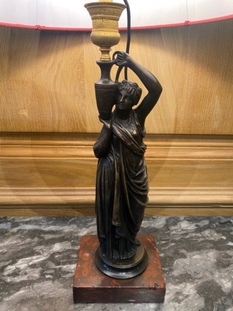 Lamp Representing A Woman In Antique Drapery, Signed Ch Ferrat (1830-1882) -photo-4