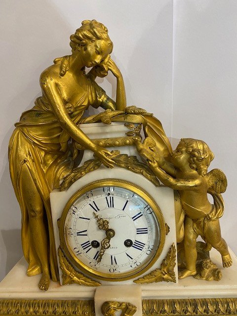 Louis XVI Clock In Carrara Marble And Gilded Bronze-photo-4