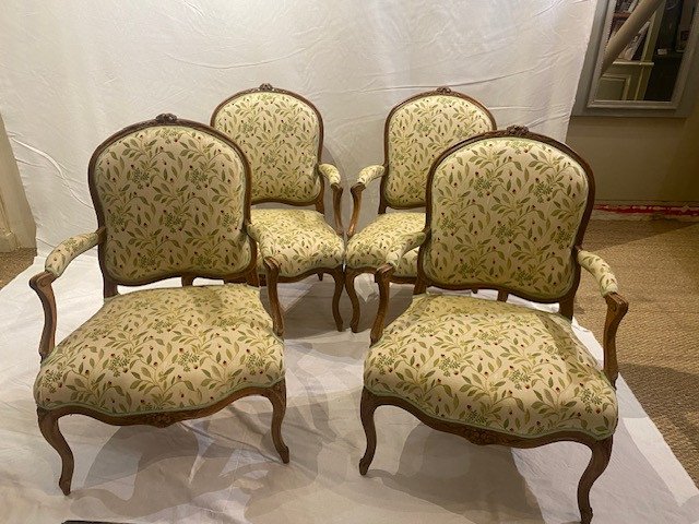 Set Of Four Louis XV Period Flat-backed Armchairs-photo-2