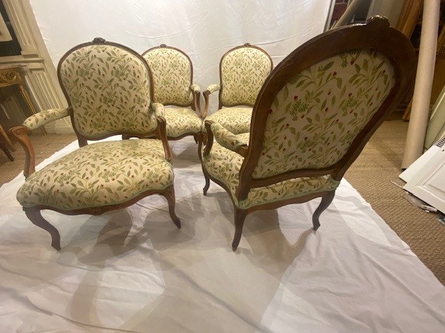 Set Of Four Louis XV Period Flat-backed Armchairs-photo-3