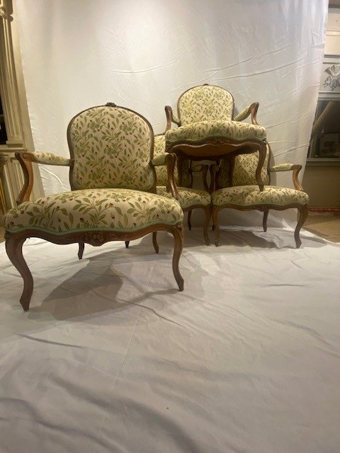 Set Of Four Louis XV Period Flat-backed Armchairs-photo-4