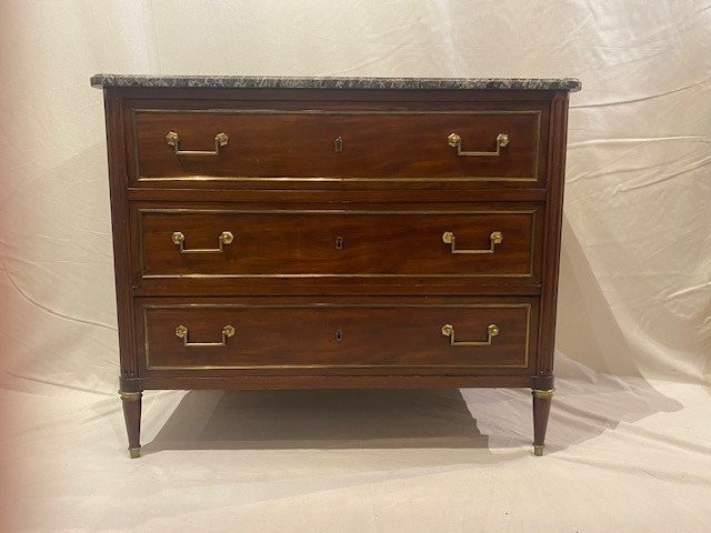 Louis XVI Period Chest Of Drawers Forming A Desk In Cuban Mahogany-photo-2