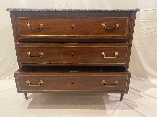 Louis XVI Period Chest Of Drawers Forming A Desk In Cuban Mahogany-photo-3