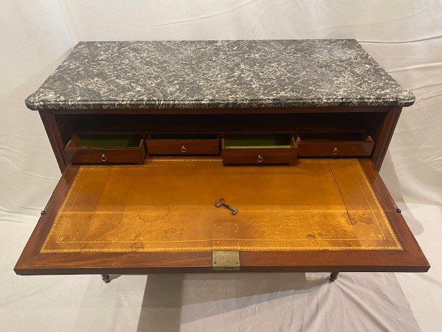 Louis XVI Period Chest Of Drawers Forming A Desk In Cuban Mahogany-photo-4