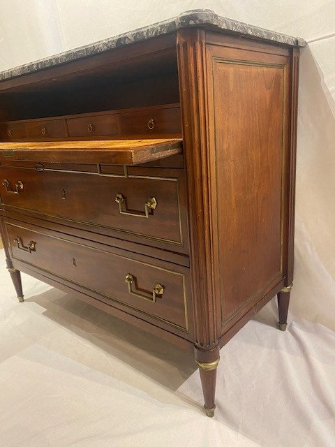 Louis XVI Period Chest Of Drawers Forming A Desk In Cuban Mahogany-photo-2