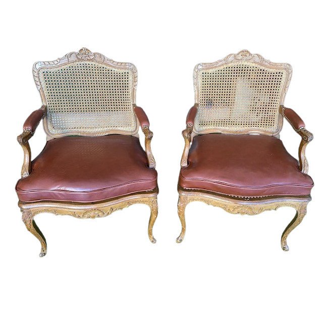 Belle paire de fauteuils &agrave; fond  canne d&rsquo;&eacute;poque R&eacute;gence