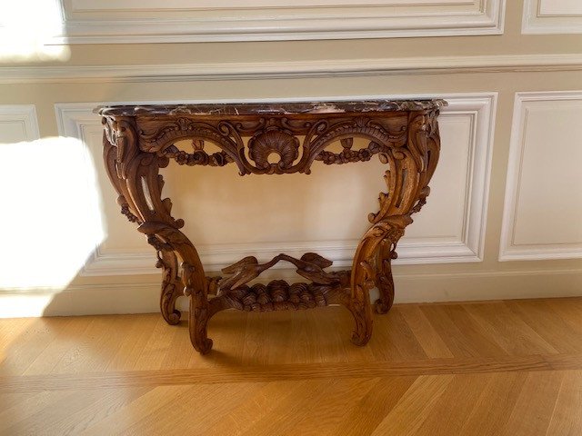 Paire de consoles Louis XV en bois naturel reposantes sur quatre pieds-photo-2